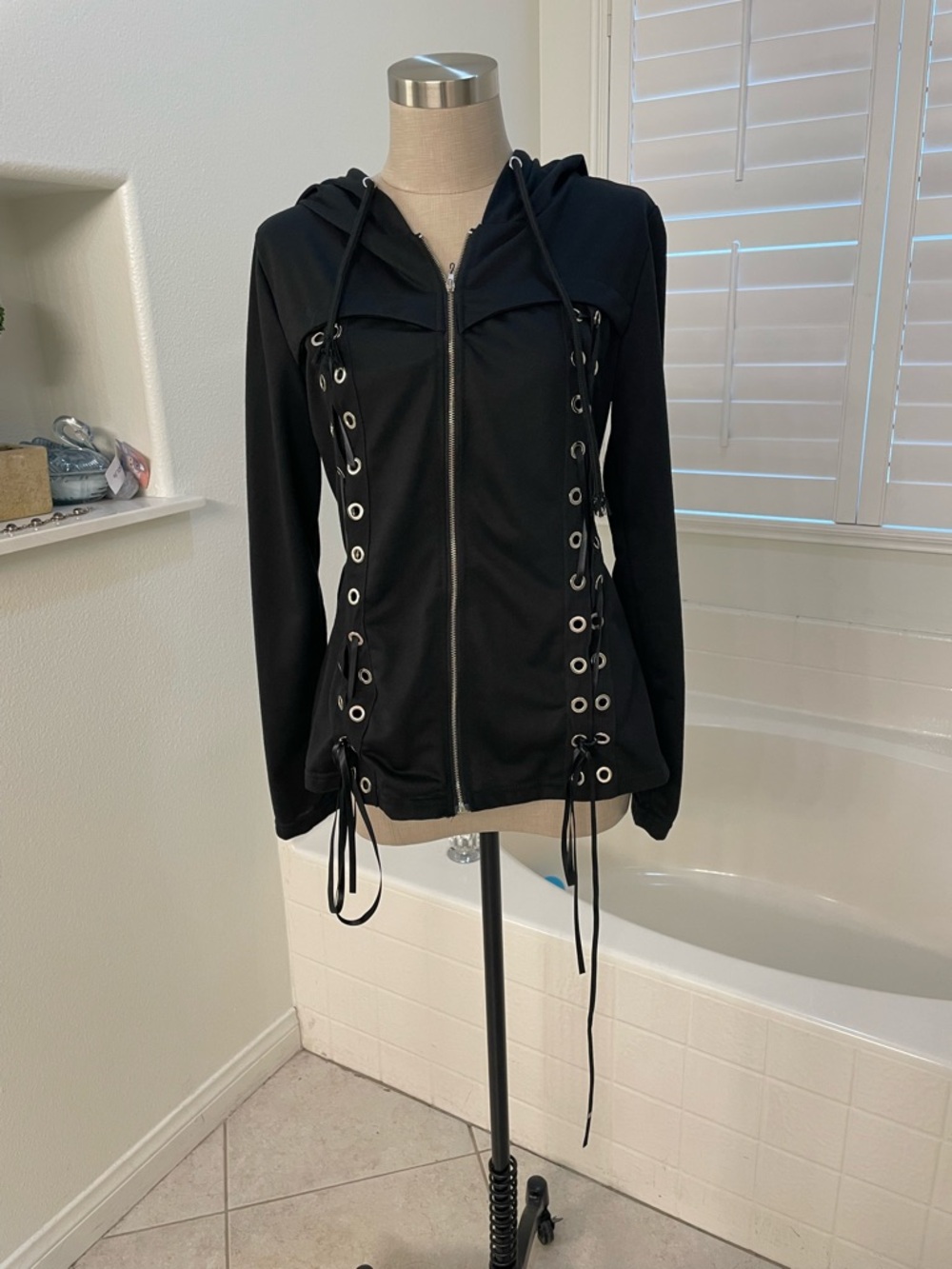 Goth lightweight Black Hooded Zip jacket